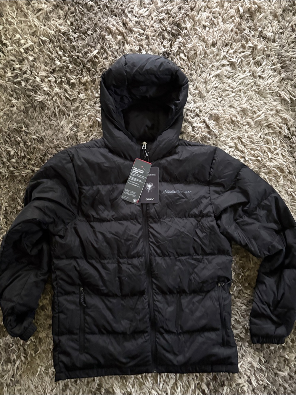 New Eddie Bauer, hooded down lightweight jacket men’s